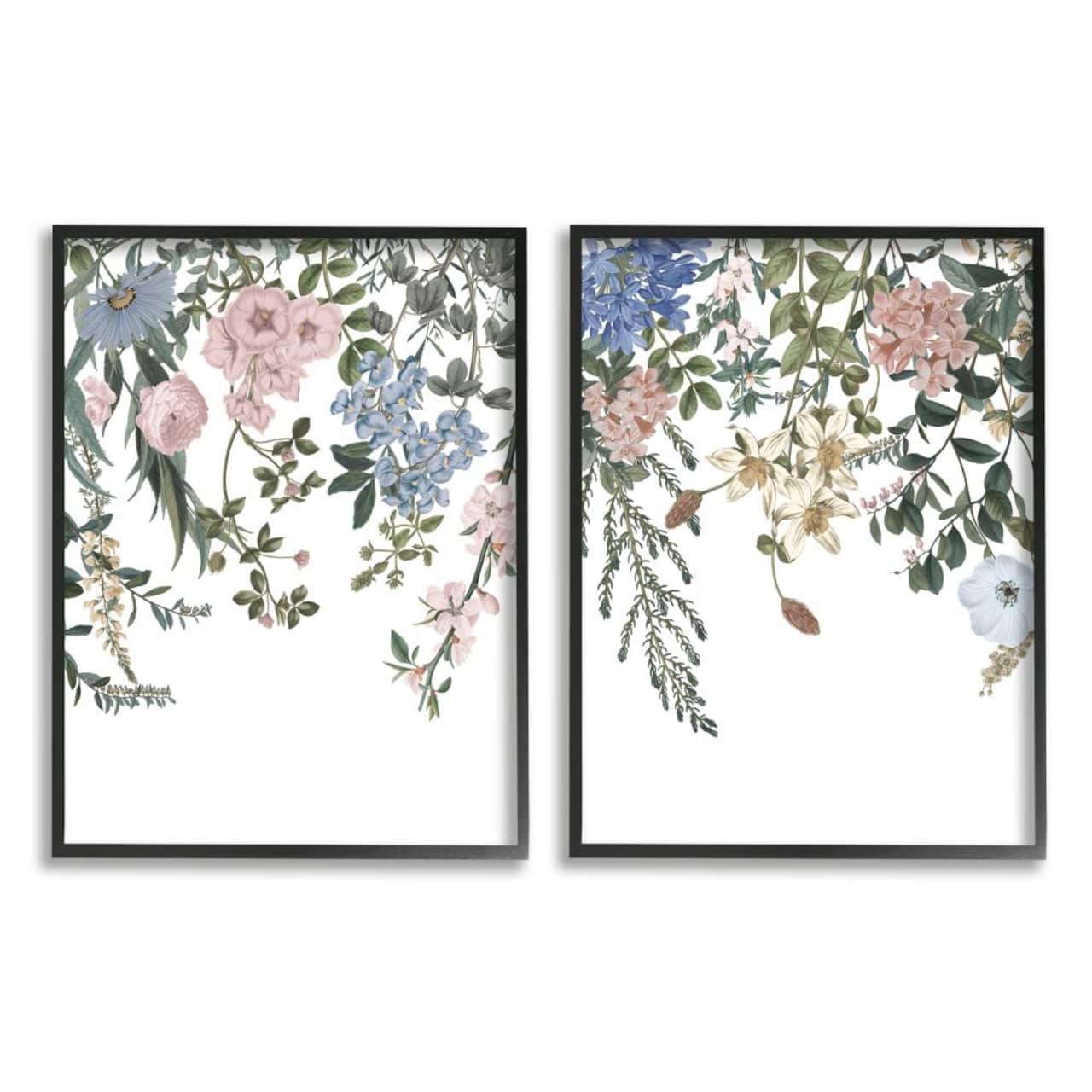 Stupell Industries Vintage Flower Vines Multi-Color Hanging Spring Floral in Black Frame Wall Art